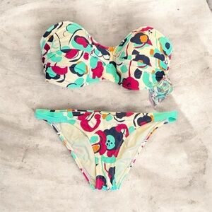 NWOT Eidon Floral Multicolor Bikini Set with Detachable Straps sz XL